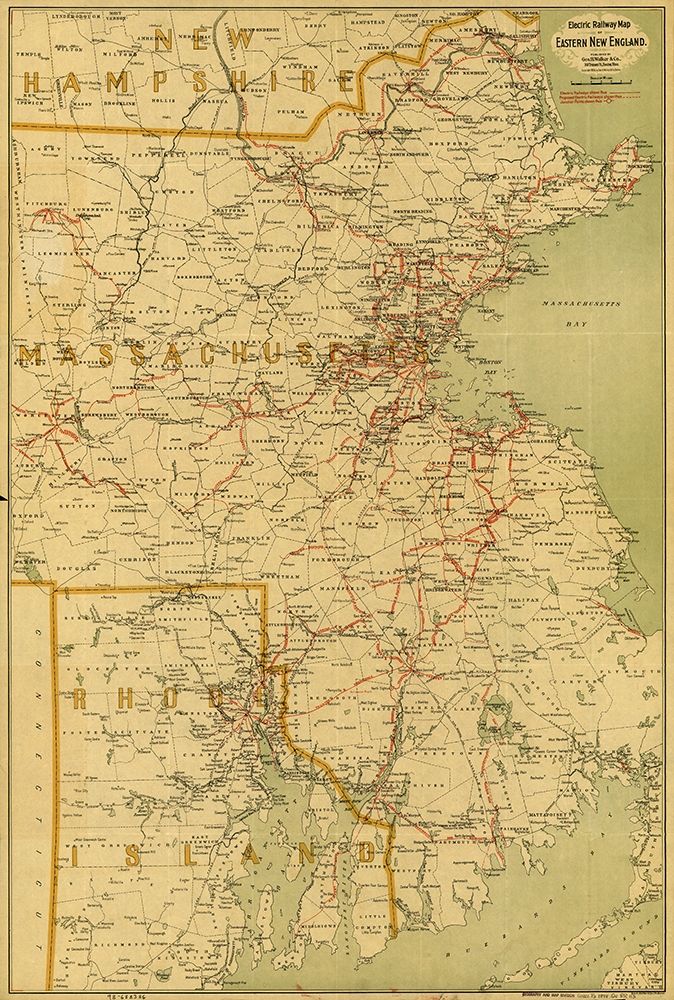Electric railway map of eastern New England art print by Vintage Maps for $57.95 CAD