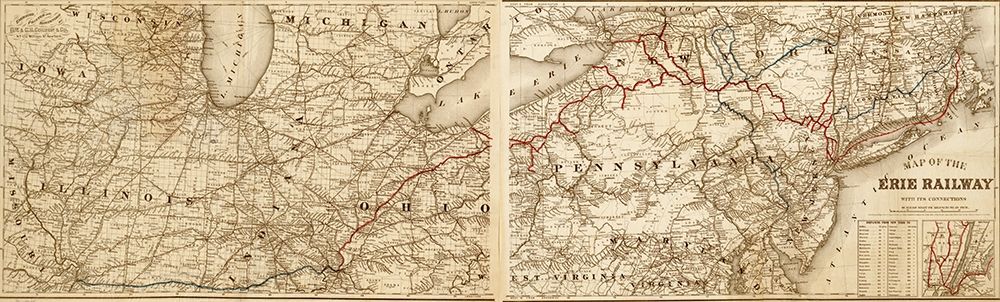 Erie Railway 1869 art print by Vintage Maps for $57.95 CAD