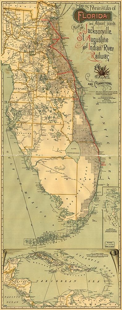 Jacksonville St Augustine and Indian River Railway 1893 art print by Vintage Maps for $57.95 CAD