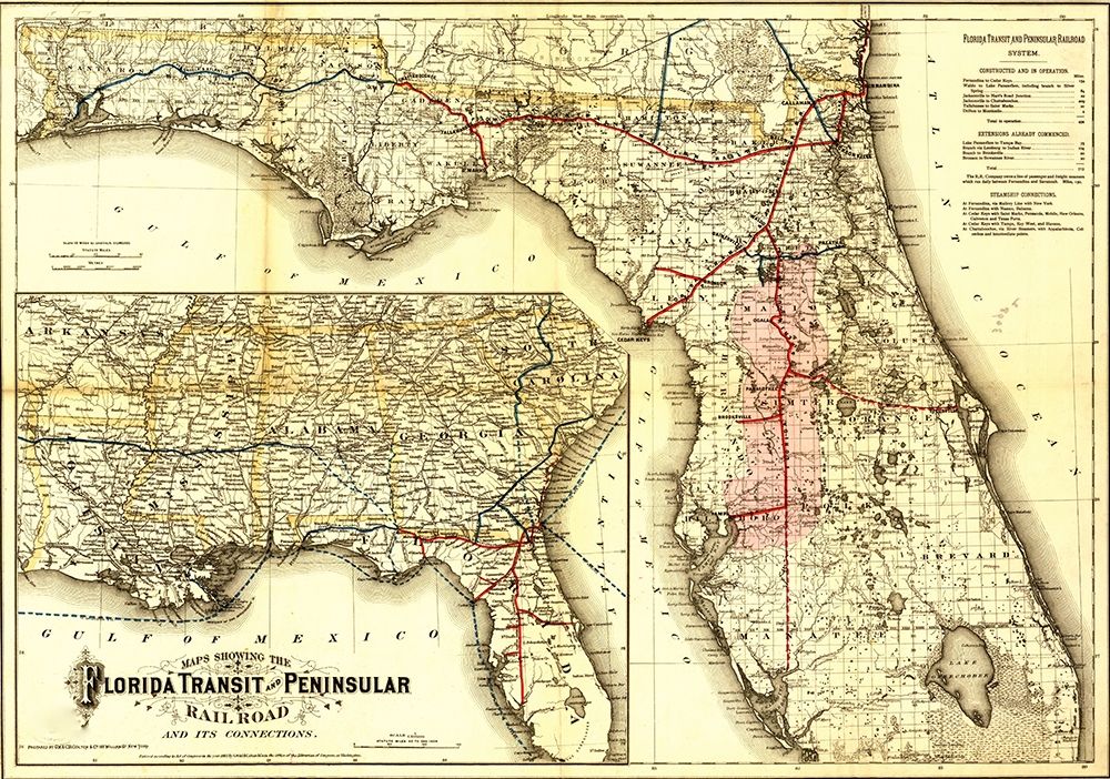 Florida Transit and Peninsula Rail Road 1882 art print by Vintage Maps for $57.95 CAD