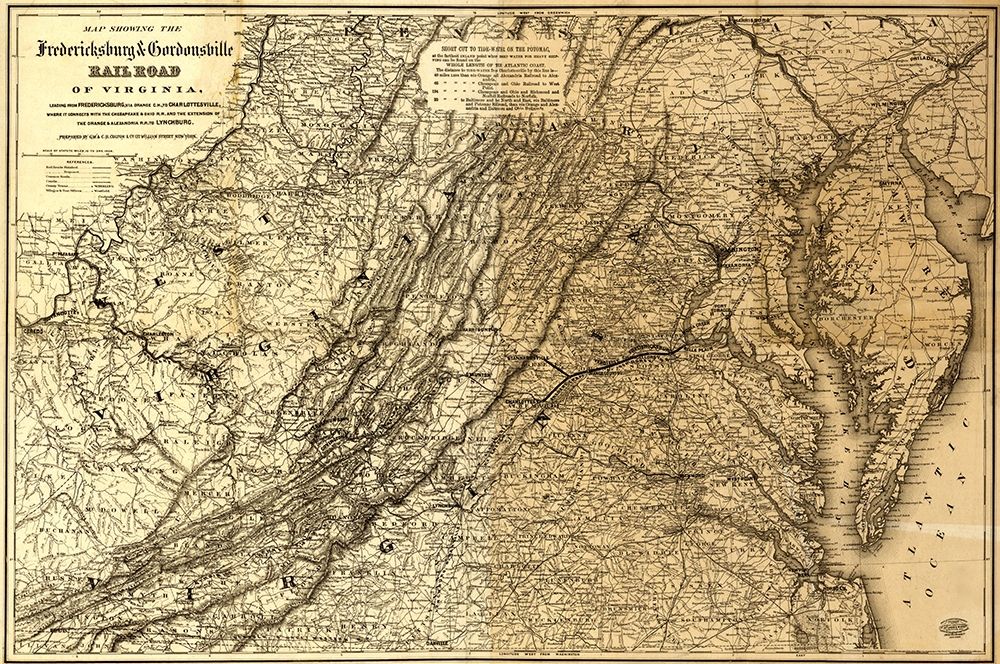 Fredericksburg and Gordonsville Rail Road 1869 art print by Vintage Maps for $57.95 CAD