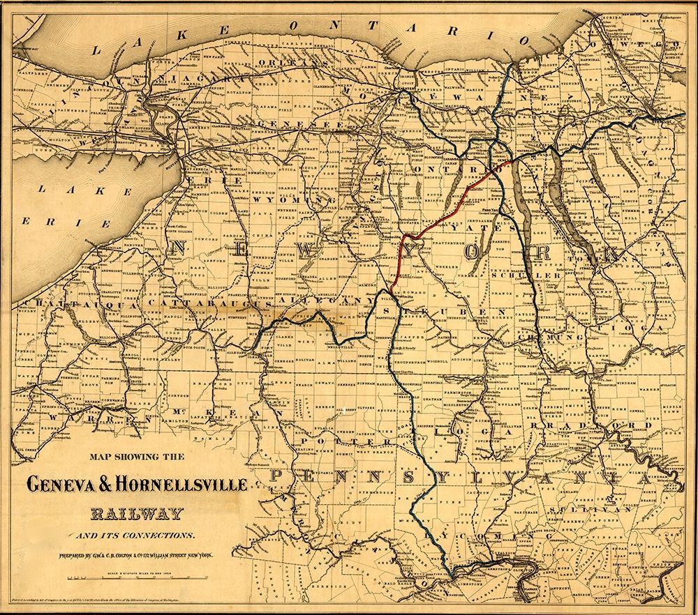 Geneva and Hornellsville Railroad 1875 art print by Vintage Maps for $57.95 CAD