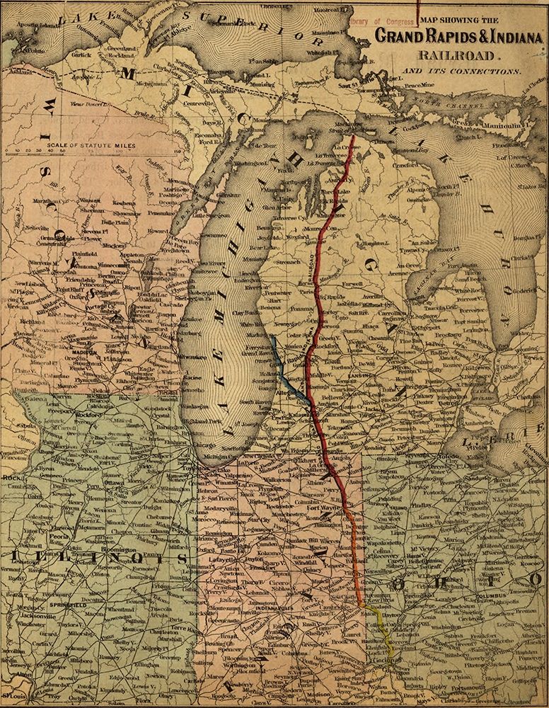Grand Rapids and Indiana Railroad 1871 art print by Vintage Maps for $57.95 CAD
