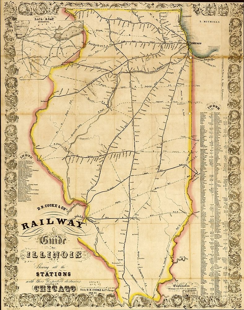 Railway guide for Illinois 1855 art print by Vintage Maps for $57.95 CAD