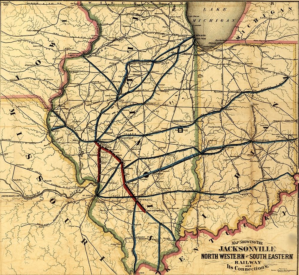 Jacksonville North Western and South Eastern Railway 1855 art print by Vintage Maps for $57.95 CAD