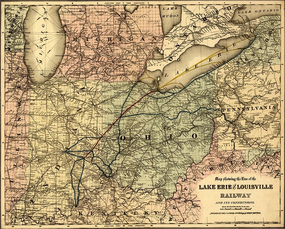 Lake Erie and Louisville Railway art print by Vintage Maps for $57.95 CAD