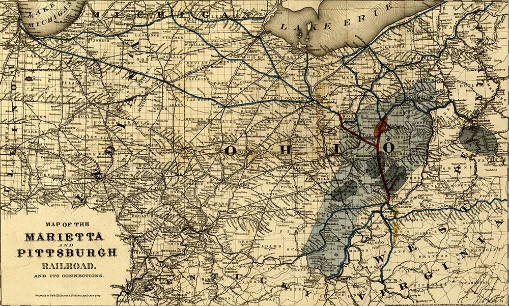 Marietta and Pittsburgh Railroad 1871 art print by Vintage Maps for $57.95 CAD