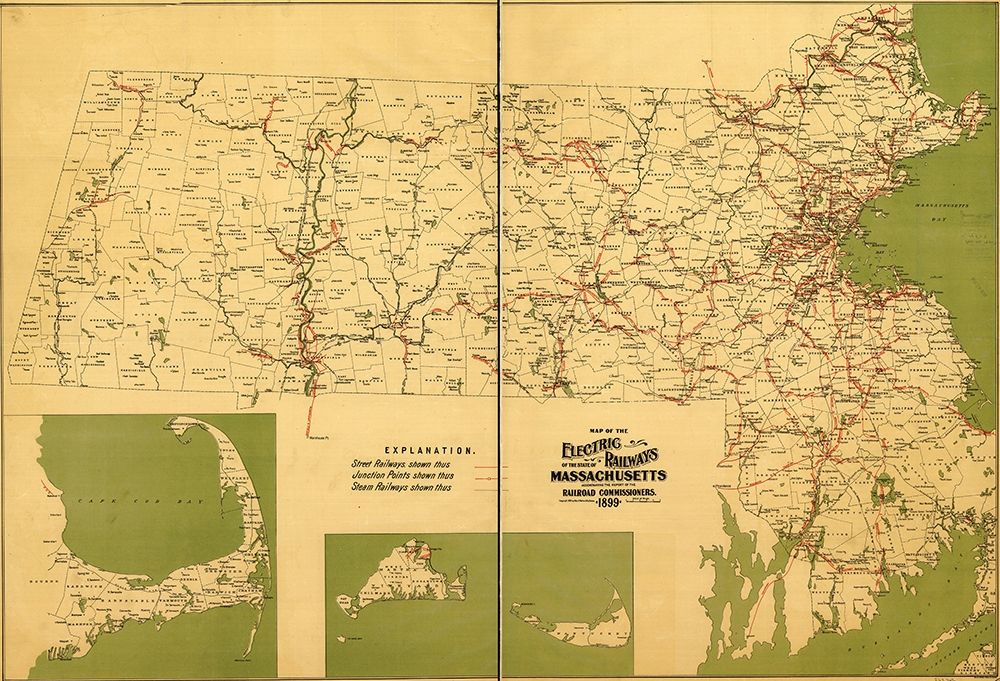 Massachusetts Electric Railways 1899 art print by Vintage Maps for $57.95 CAD