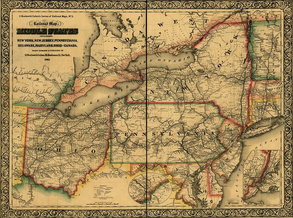 Middle states including New York New Jersey Pennsylvania Delaware Maryland Ohio and Canada 1862 art print by Vintage Maps for $57.95 CAD