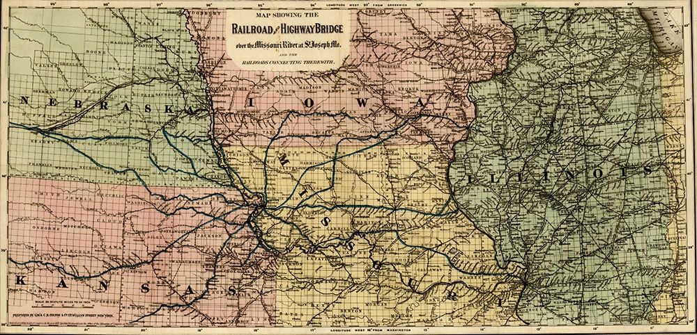 Missouri River at St Joseph 1872 art print by Vintage Maps for $57.95 CAD