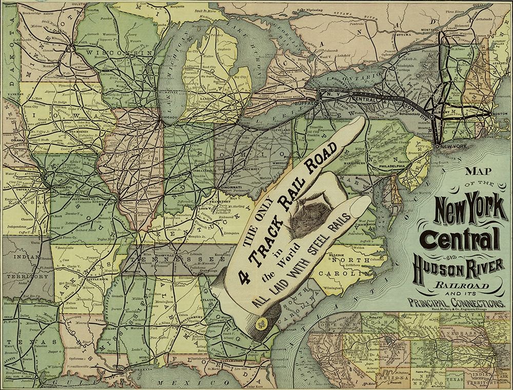 New York Central and Hudson River Railroad 1876 art print by Vintage Maps for $57.95 CAD