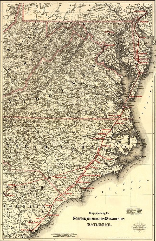 Norfolk Wilmington and Charleston Railroad 1891 art print by Vintage Maps for $57.95 CAD
