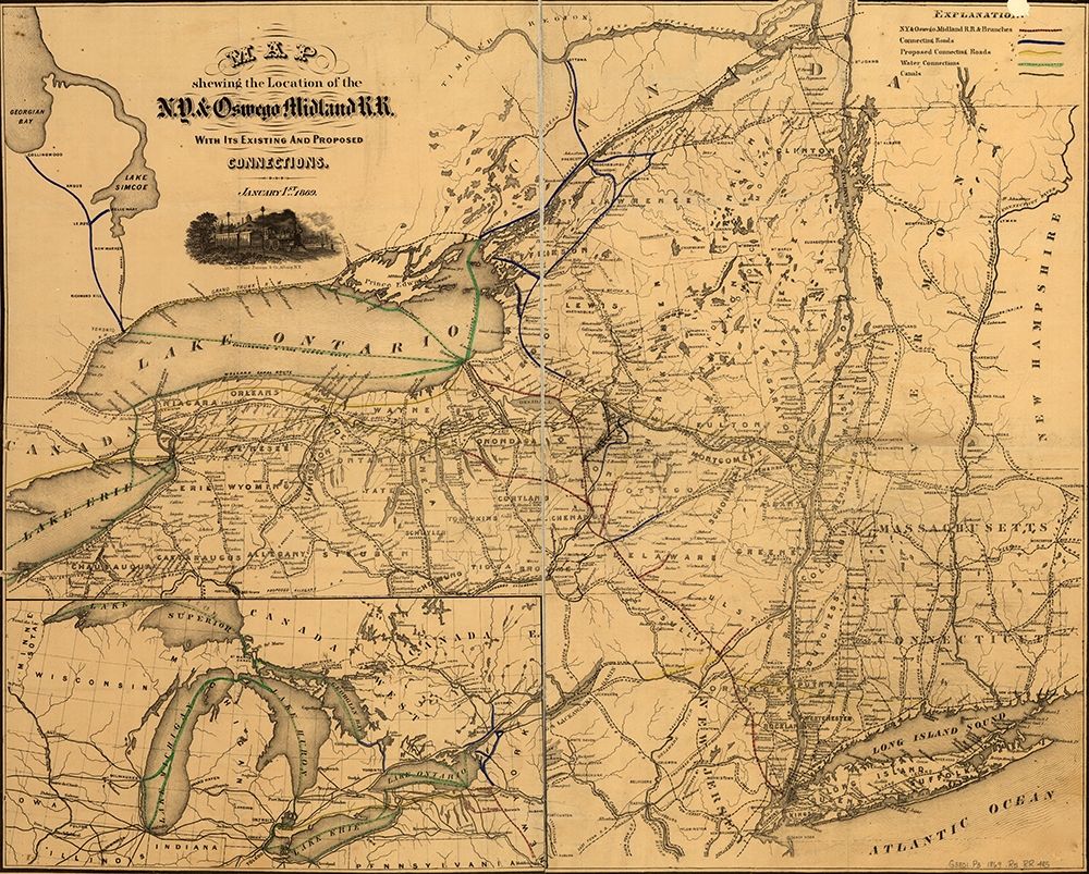 New York and Oswego 1869 art print by Vintage Maps for $57.95 CAD