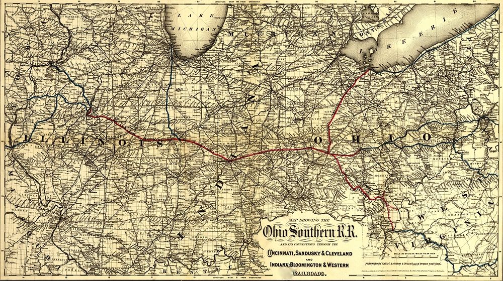 Ohio Southern 1881 art print by Vintage Maps for $57.95 CAD
