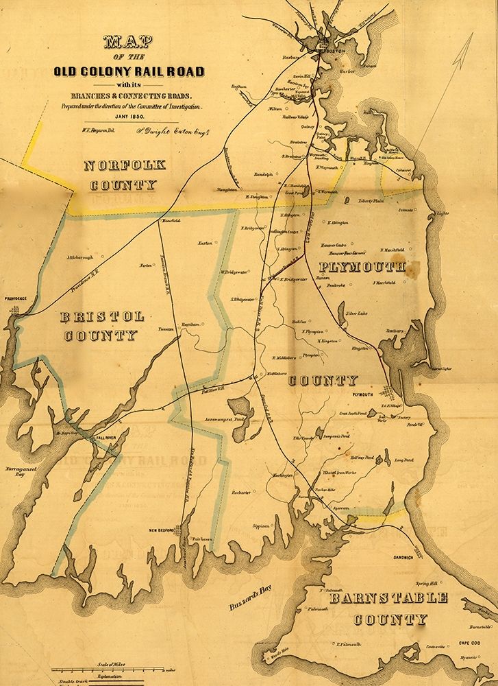 Old Colony Rail Road 1850 art print by Vintage Maps for $57.95 CAD