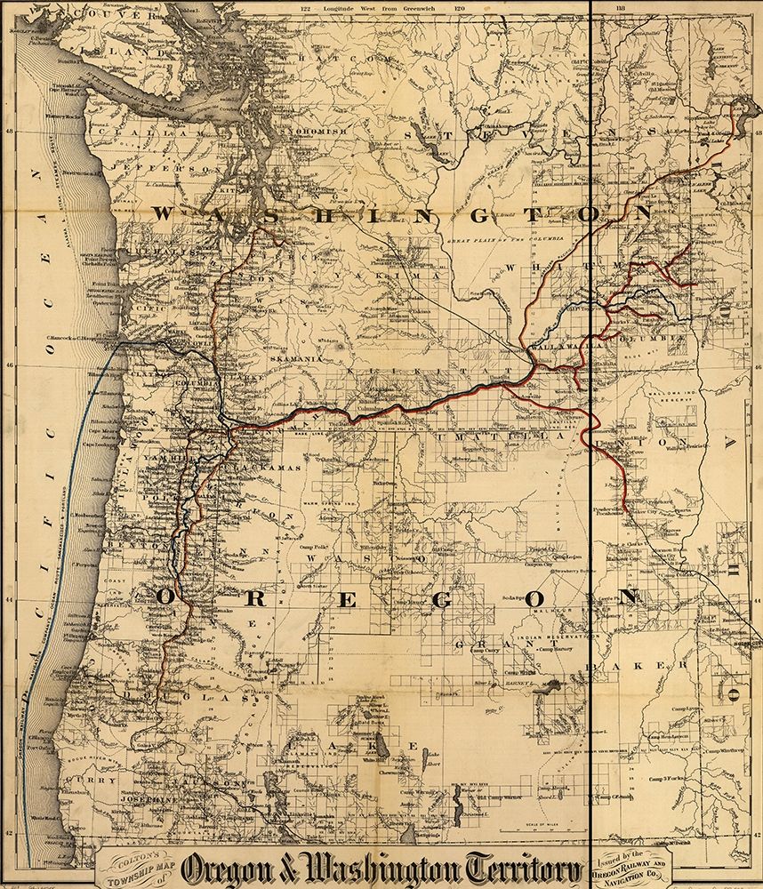 Oregon and Washington Territory 1880 art print by Vintage Maps for $57.95 CAD
