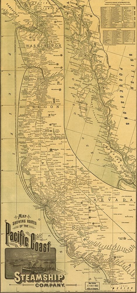 Pacific Coast Steamship Company 1891 art print by Vintage Maps for $57.95 CAD