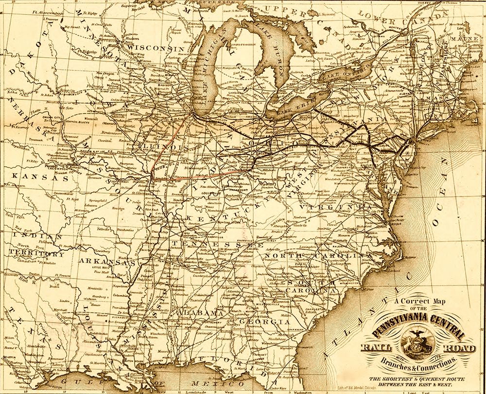 Pennsylvania Central 1854 art print by Vintage Maps for $57.95 CAD