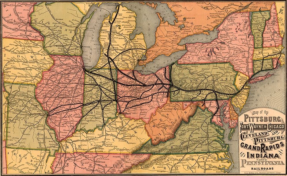 Pittsburgh Fort Wayne and Chicago Cleveland and Pittsburgh Grand Rapids and Indiana and Pennsylvania art print by Vintage Maps for $57.95 CAD