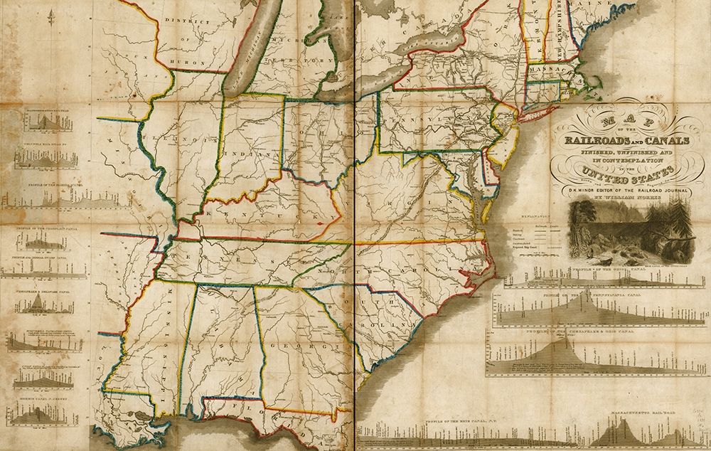 Railroads and canals finished unfinished and in contemplation in the United States 1834 art print by Vintage Maps for $57.95 CAD