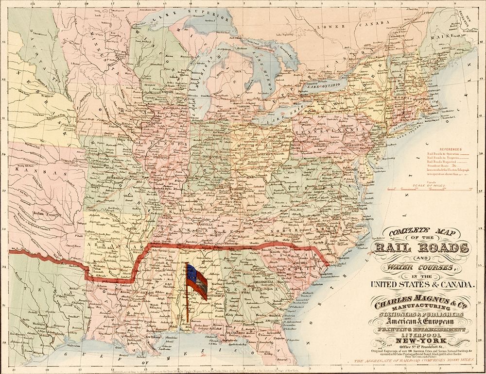 Railroads and water courses in the United Sates and Canada art print by Vintage Maps for $57.95 CAD