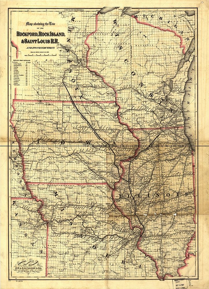 Rockford Rock Island and Saint Louis Rail Road 1868 art print by Vintage Maps for $57.95 CAD