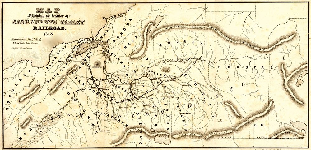 Sacramento Valley Railroad California Sacramento 1854 art print by Vintage Maps for $57.95 CAD