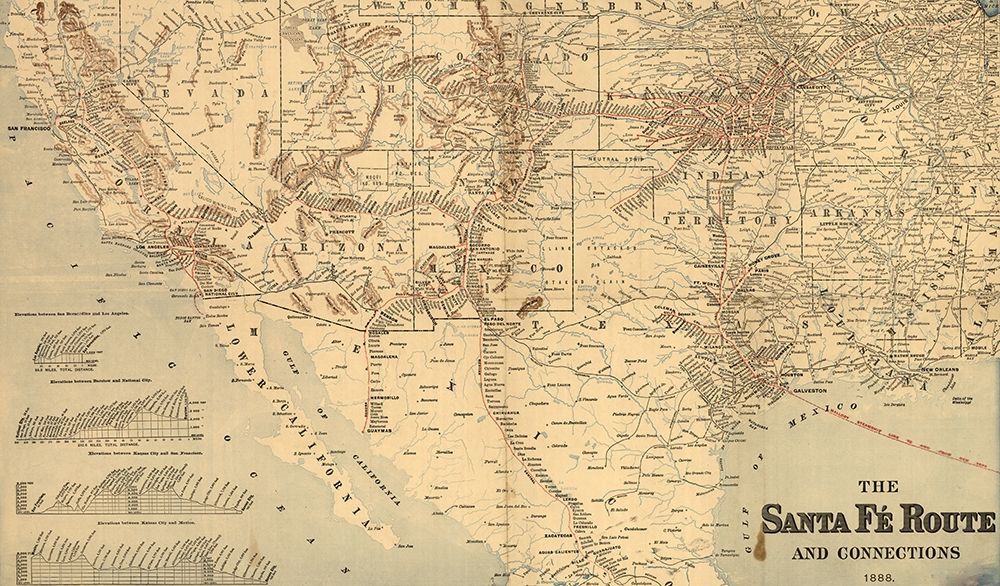 Atchison Topeka and Santa Fé Railroad art print by Vintage Maps for $57.95 CAD