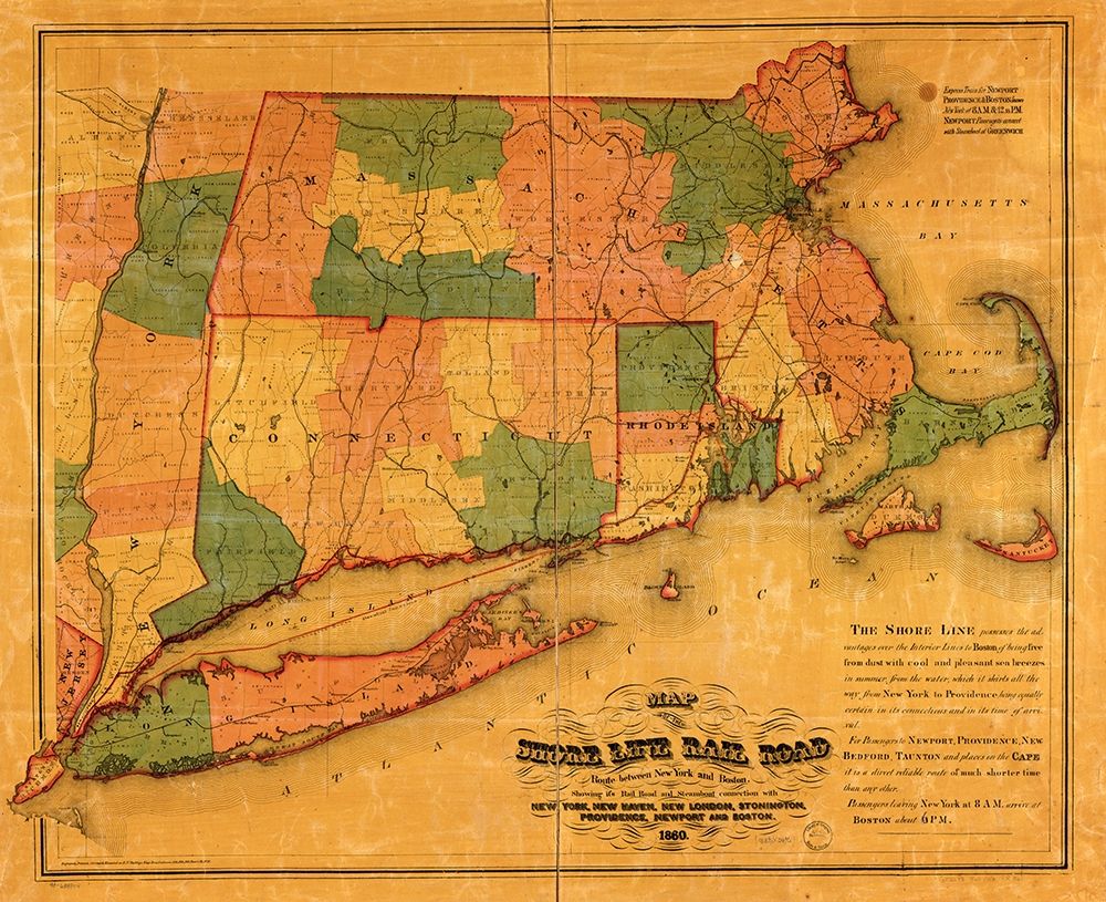 Shore Line 1860 art print by Vintage Maps for $57.95 CAD