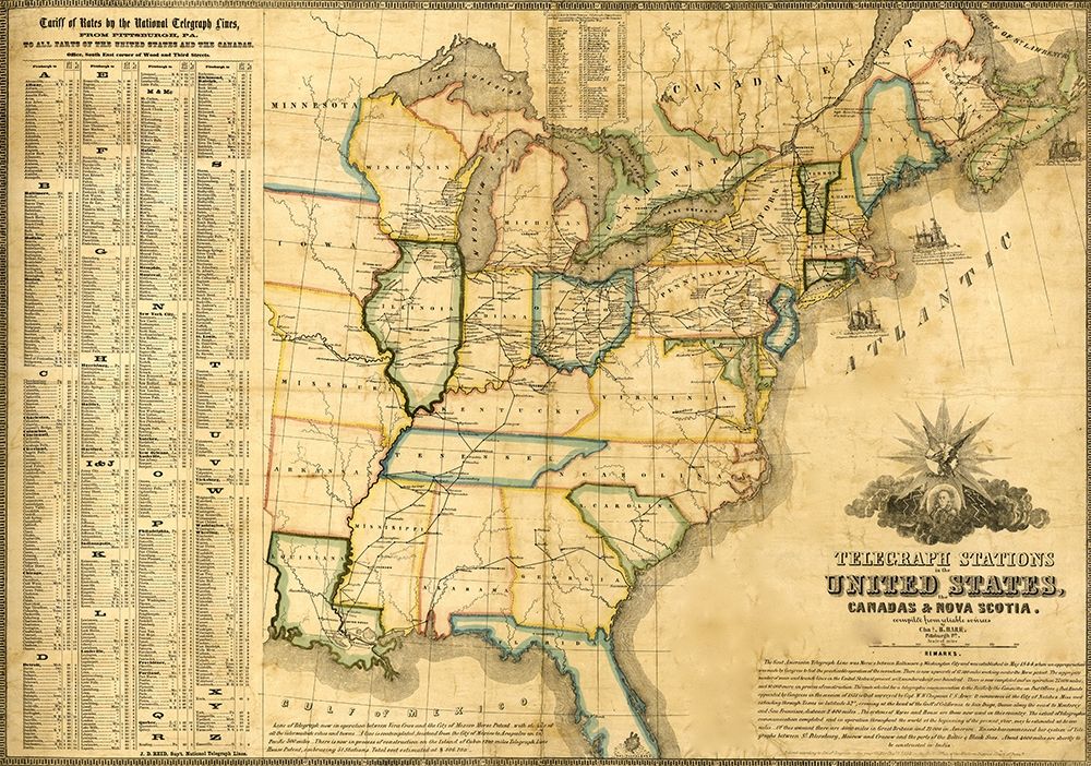 Telegraph stations in the United States Canada and Nova Scotia 1853 art print by Vintage Maps for $57.95 CAD