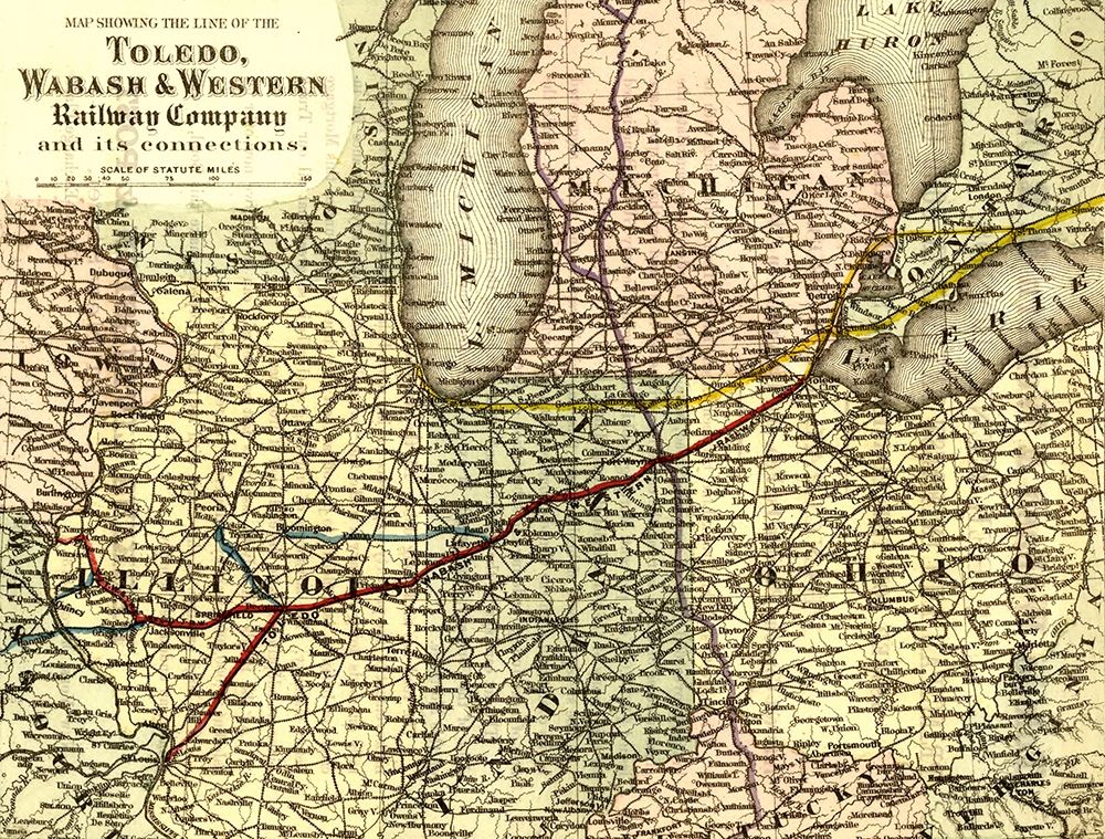 Toledo Wabash and Western Railway Company 1873 art print by Vintage Maps for $57.95 CAD