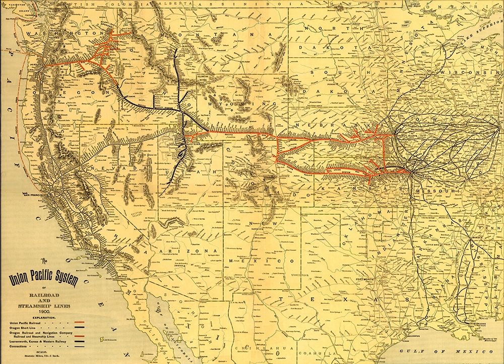 Union Pacific system of railroad and steamship lines 1900 art print by Vintage Maps for $57.95 CAD