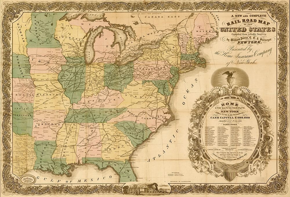 Railroad map of the United States 1858 art print by Vintage Maps for $57.95 CAD