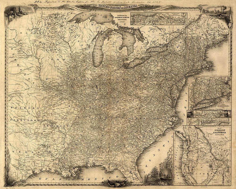 Travelers Map of the United States 1846 art print by Vintage Maps for $57.95 CAD