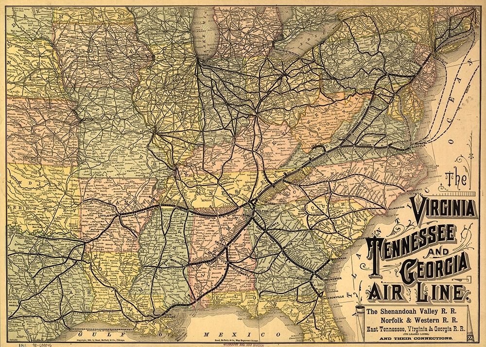 Virginia Tennessee and Georgia Air Line 1882 art print by Vintage Maps for $57.95 CAD