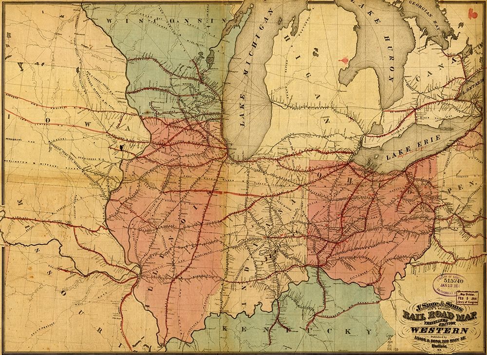 Travelers Edition Road Map 1859 art print by Vintage Maps for $57.95 CAD