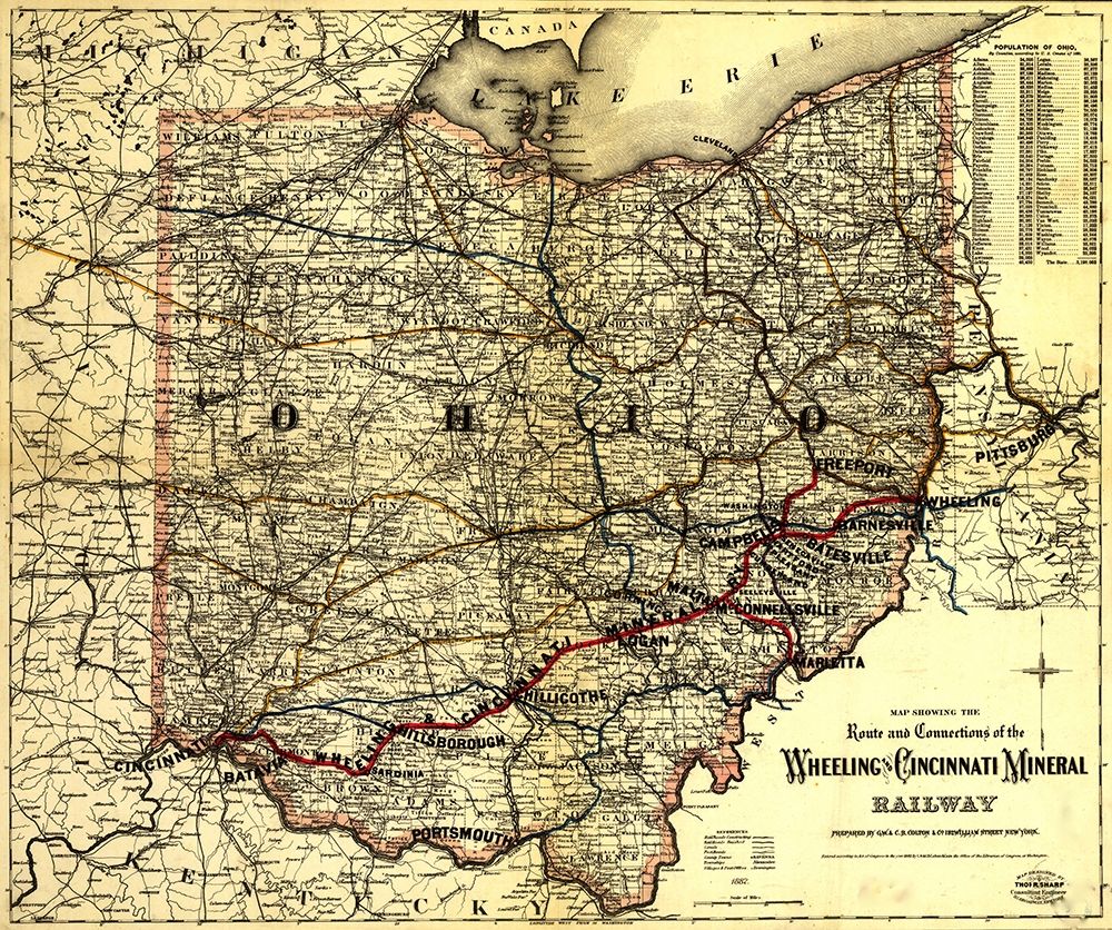 Wheeling and Cincinnati Mineral Railway 1882 art print by Vintage Maps for $57.95 CAD