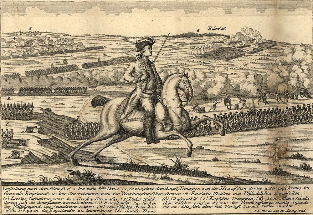 English General Howes Troops with German General Knypehausen 1777 art print by Vintage Maps for $57.95 CAD