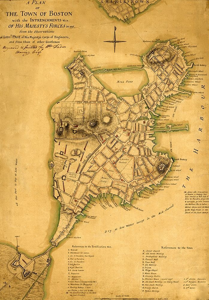 Plan of the town of Boston with British entrenchments 1775 art print by Vintage Maps for $57.95 CAD