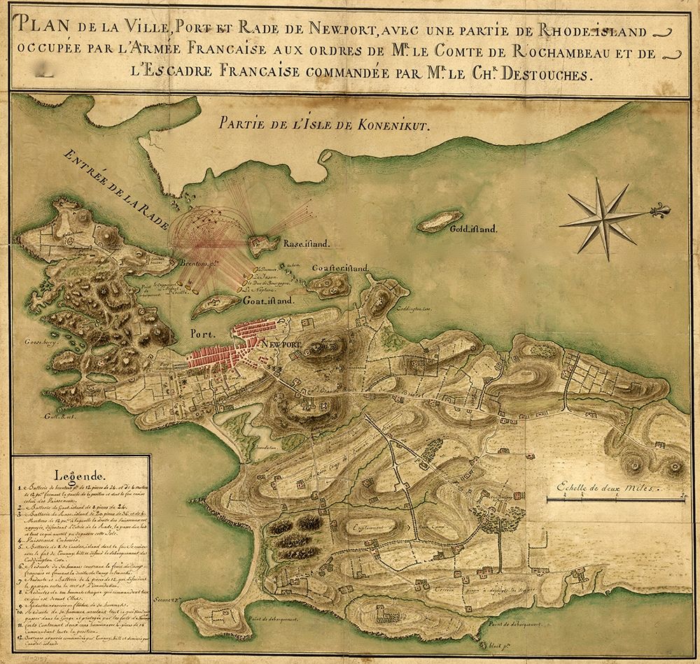 Newport fortifications fields of fire and positions of French naval vessels 1779 art print by Vintage Maps for $57.95 CAD