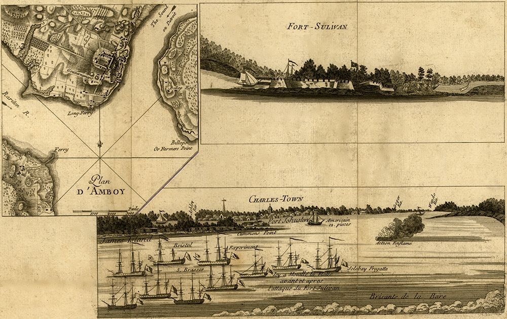 Charleston Harbor assault on Fort Sulivan during the siege of Charleston 1780 art print by Vintage Maps for $57.95 CAD