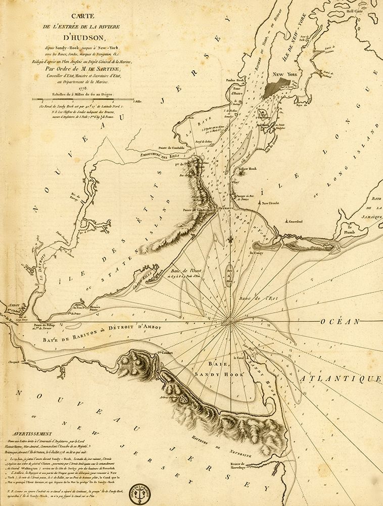 French Naval Map for the Entrance to the Hudson in New York 1778 art print by Vintage Maps for $57.95 CAD