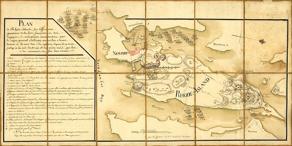 French Fleet and Colonial Troops under General Sullivan in Rhode Island 1778 art print by Vintage Maps for $57.95 CAD