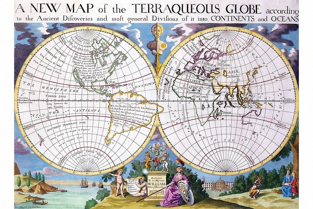 Stereographic Projection of the World with Latitude and Longitudinal lines art print by Edward Wells for $57.95 CAD