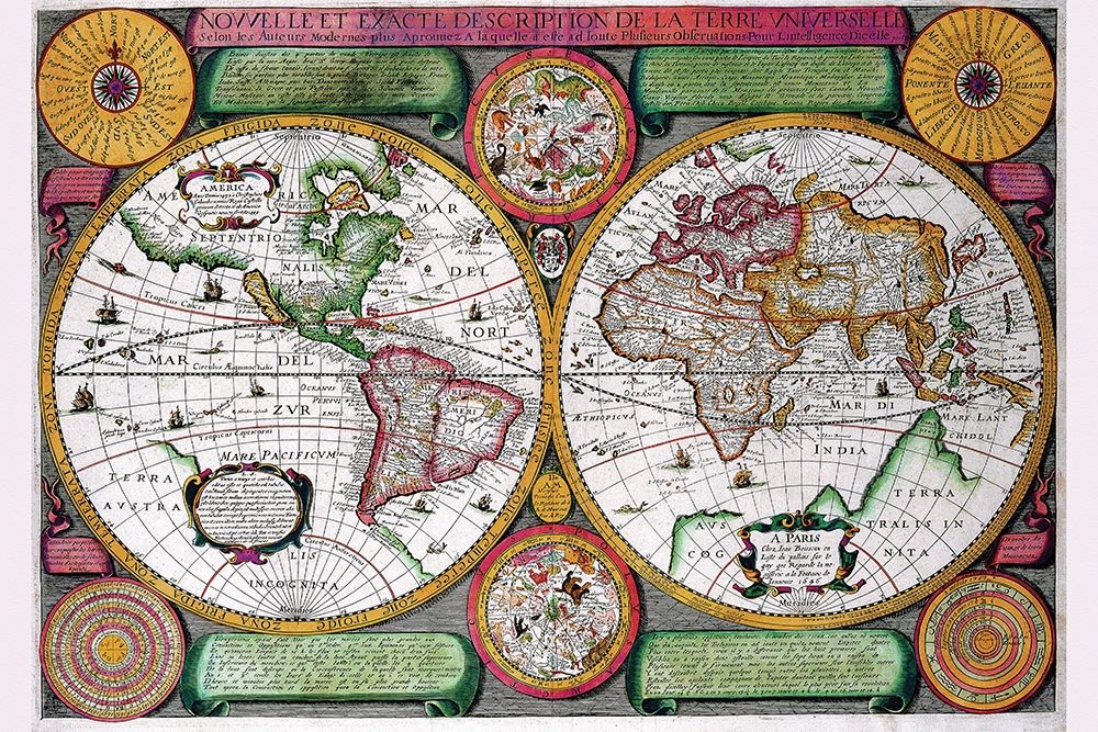 Stereographic World Map of the Eastern and Western Hemispheres art print by Jean Boisseau for $57.95 CAD