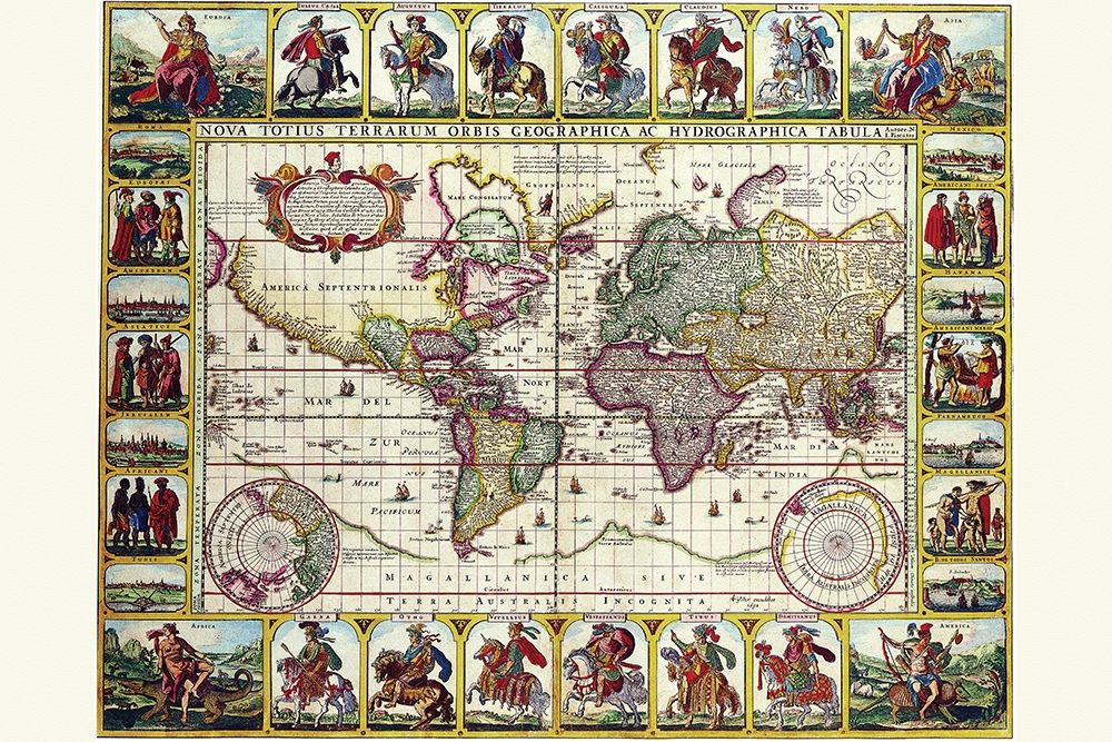 World Map of lands and waterways art print by Nicolas Visscher for $57.95 CAD