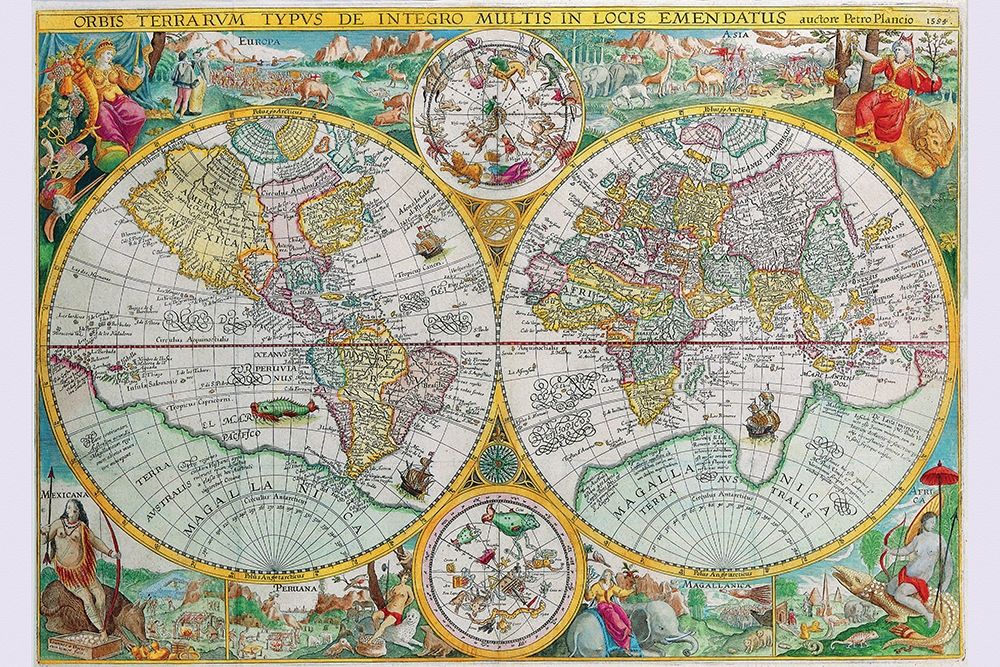 World Map art print by Petrus Plancius for $57.95 CAD