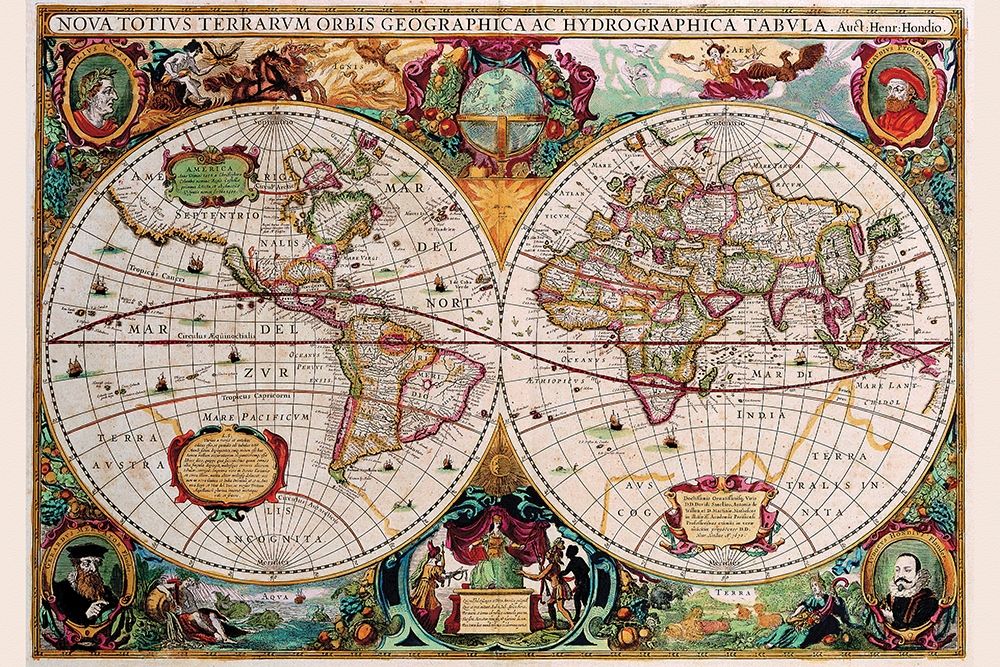 Stereographic Map of the World art print by Jodocus Hondius for $57.95 CAD