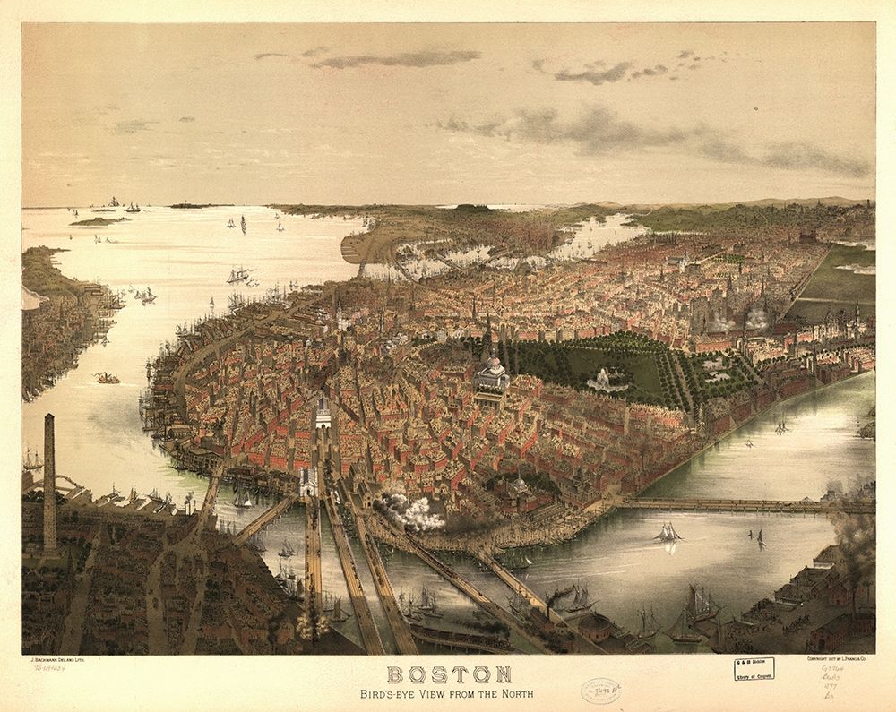 Birds Eye View of Boston 1877 art print by Prang & Company for $57.95 CAD