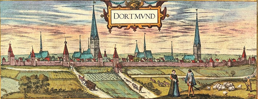 Dortmund-Germany a town in the Ruhr Industrial District now known for its Green Spaces art print by Braun Hogenberg for $57.95 CAD